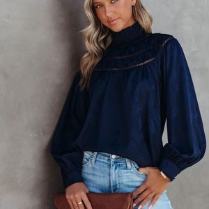 VICI DOLLS ROCOCO MOCK NECK TOP - NAVY